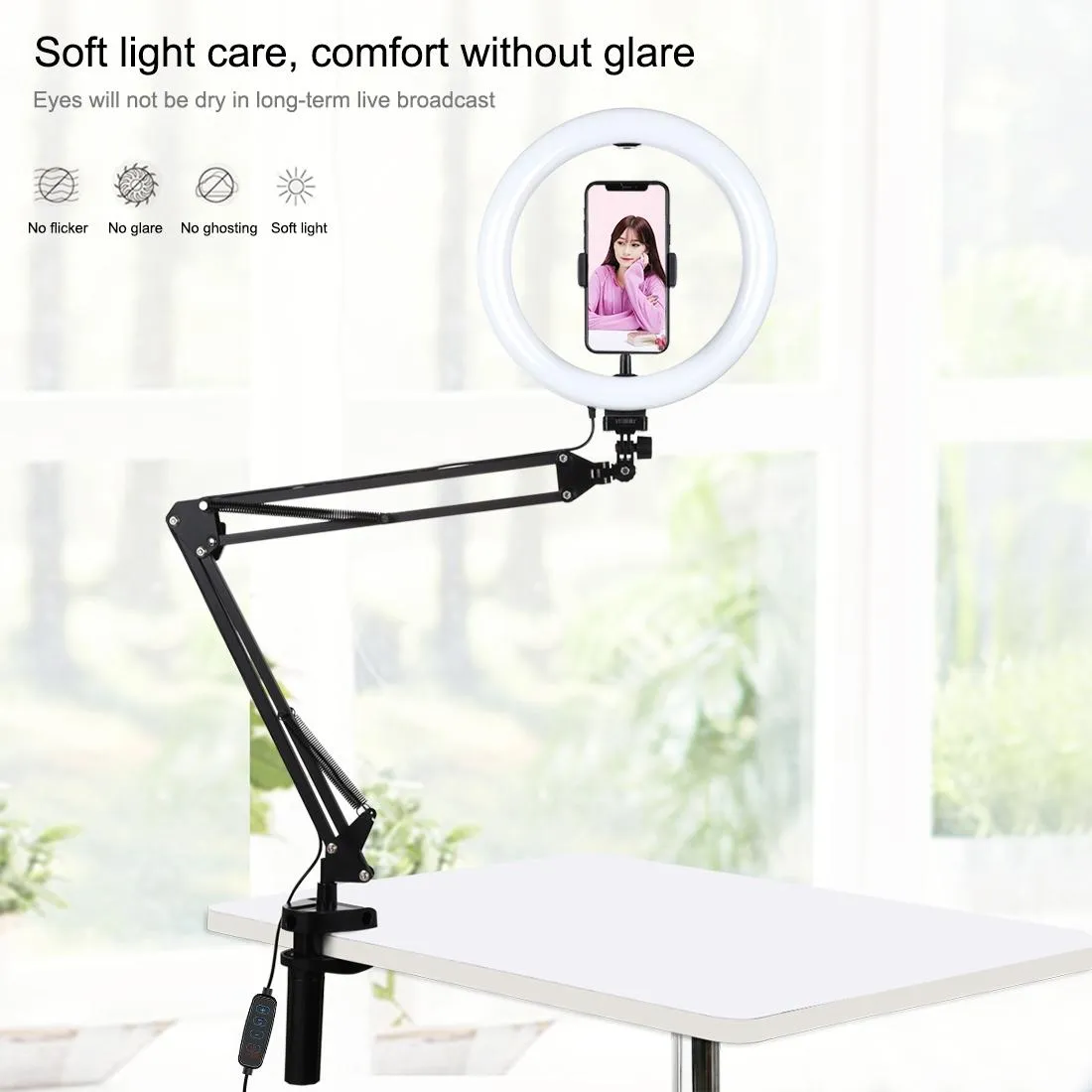 10.2" Ring Light with USB | 3 Modes | Dual Colour | Phone Clamp