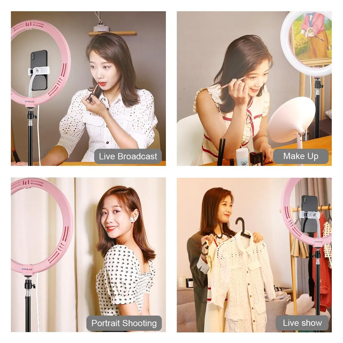 30cm USB Dual Colour LED Ring Light with Phone Clamp | Pink