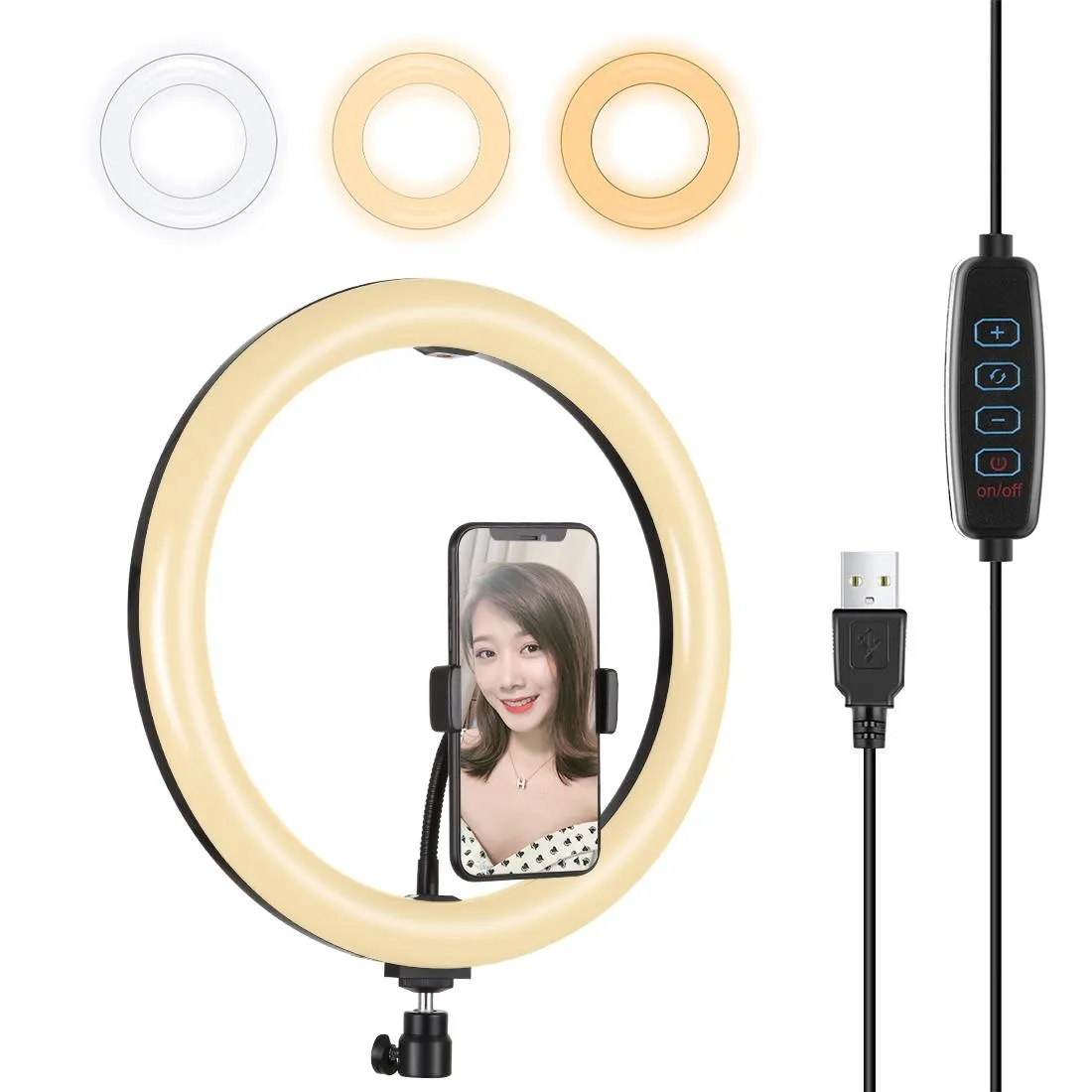 30cm USB Dual Colour LED Ring Light with Phone Clamp | Pink