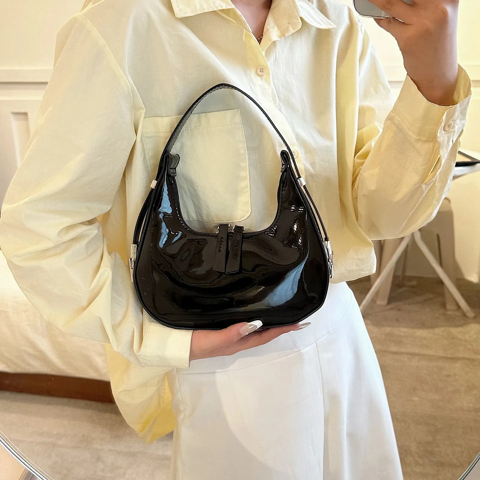 Amozae-Half Moon Bag Vintage PU Leather Small Shoulder Bag for Women Girls  Hobo Handbag Luxury Retro Red Ladies Armpit Purses Totes