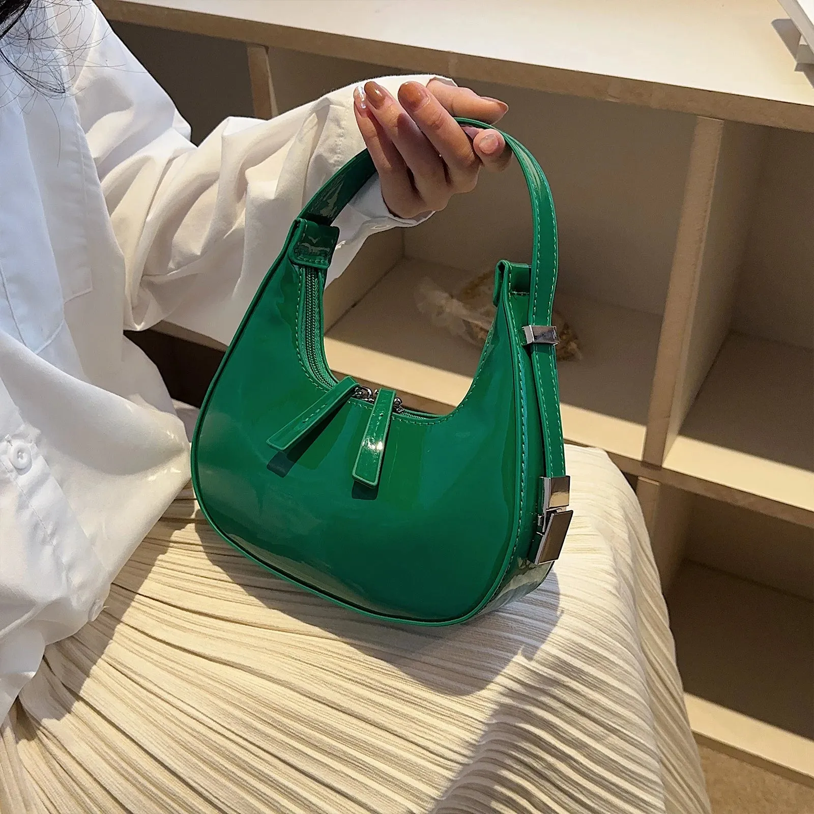 Amozae-Half Moon Bag Vintage PU Leather Small Shoulder Bag for Women Girls  Hobo Handbag Luxury Retro Red Ladies Armpit Purses Totes