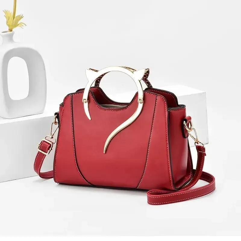 Feline Chic: Elegant PU Handbag with Adorable Cat Motif - Large Capacity Totes for Stylish and Sweet Messenger Style