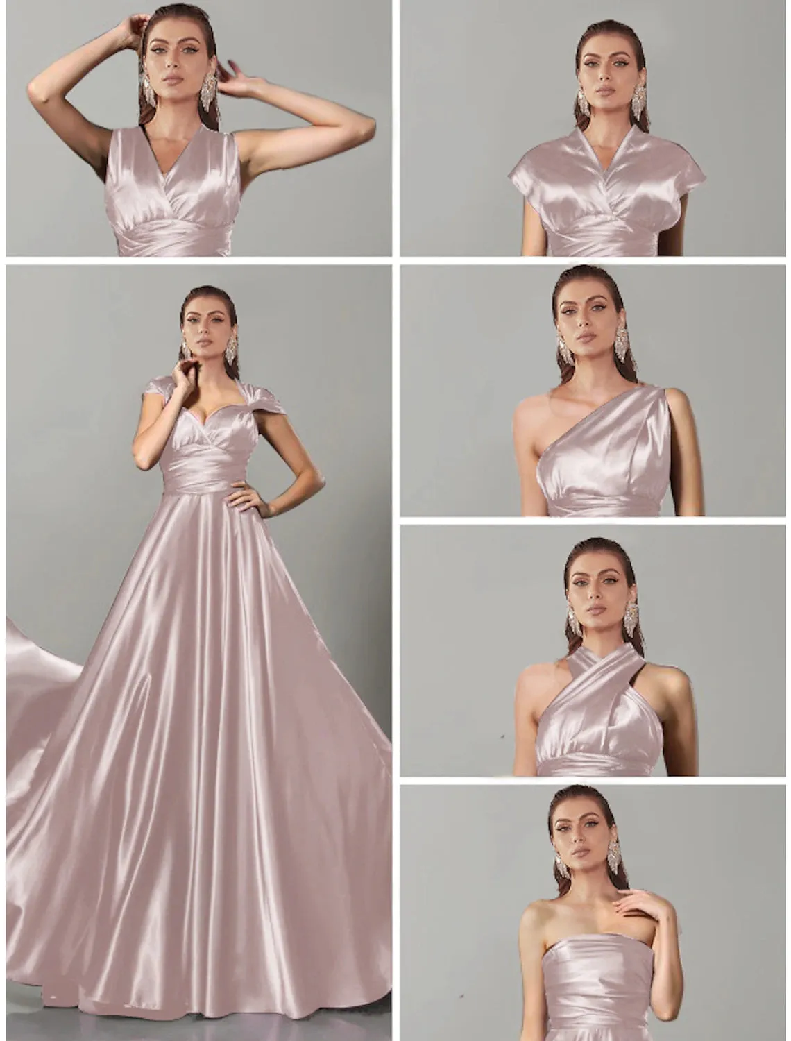Luolandi A-Line Wedding Guest Dresses Convertible Infinity Dress Party Wear Court Train Sleeveless One Shoulder Convertible Cotton Backless with Glitter Pleats